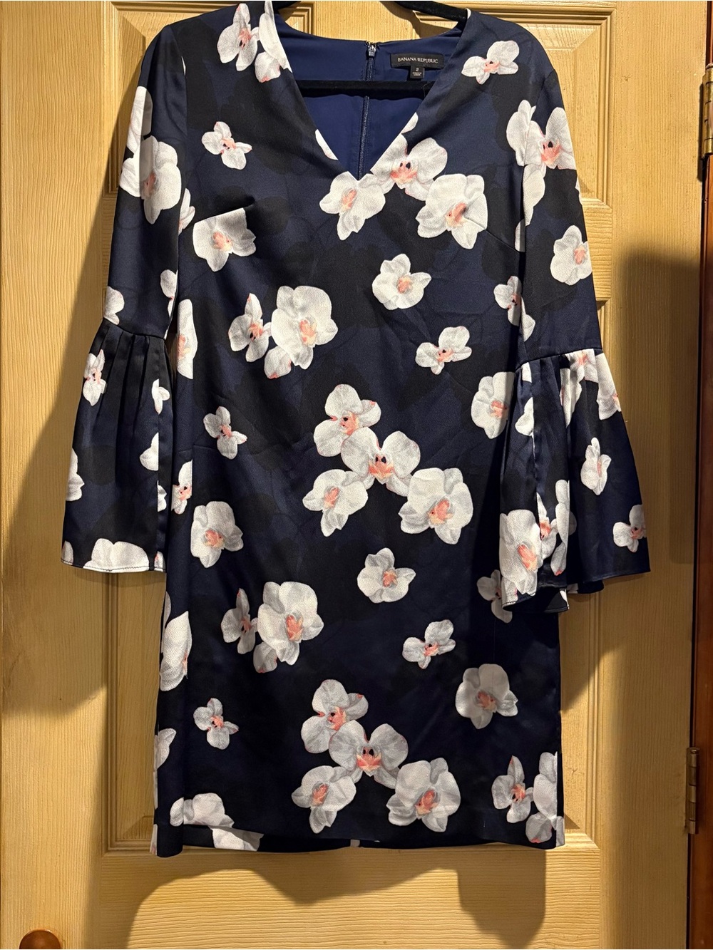 Banana Republic Navy Floral Orchid Bell-Sleeve Shift Dress Size S EUC